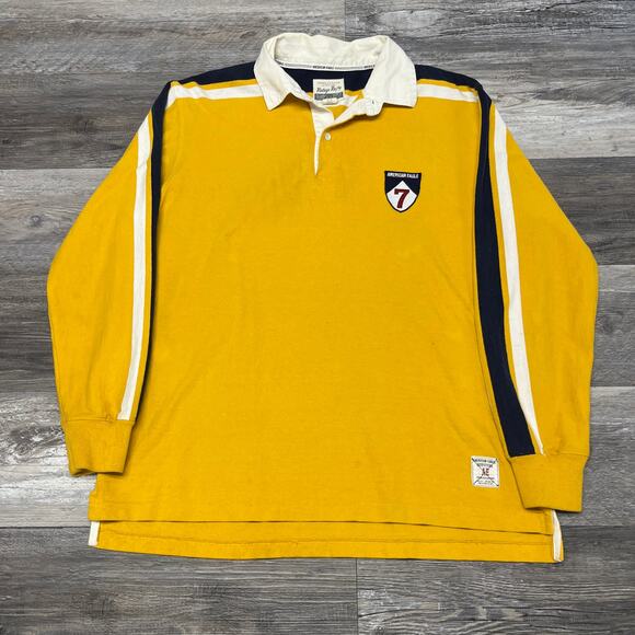 Vintage 90s Y2K American Eagle #7 Yellow Mens Large Long Sleeve Rugby Polo Shirt - Picture 3 of 11
